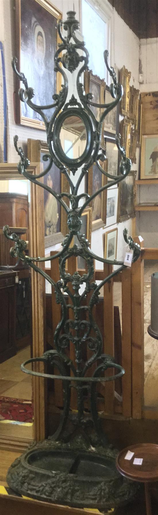 A late 19th century French cast iron hall stand, by Corneau Alfred Charleville, H.6ft 8in.